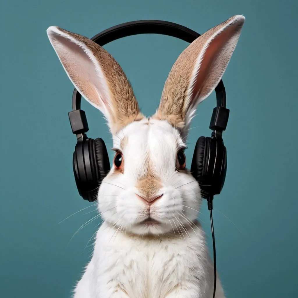 Prompt: a rabbit listening to music
