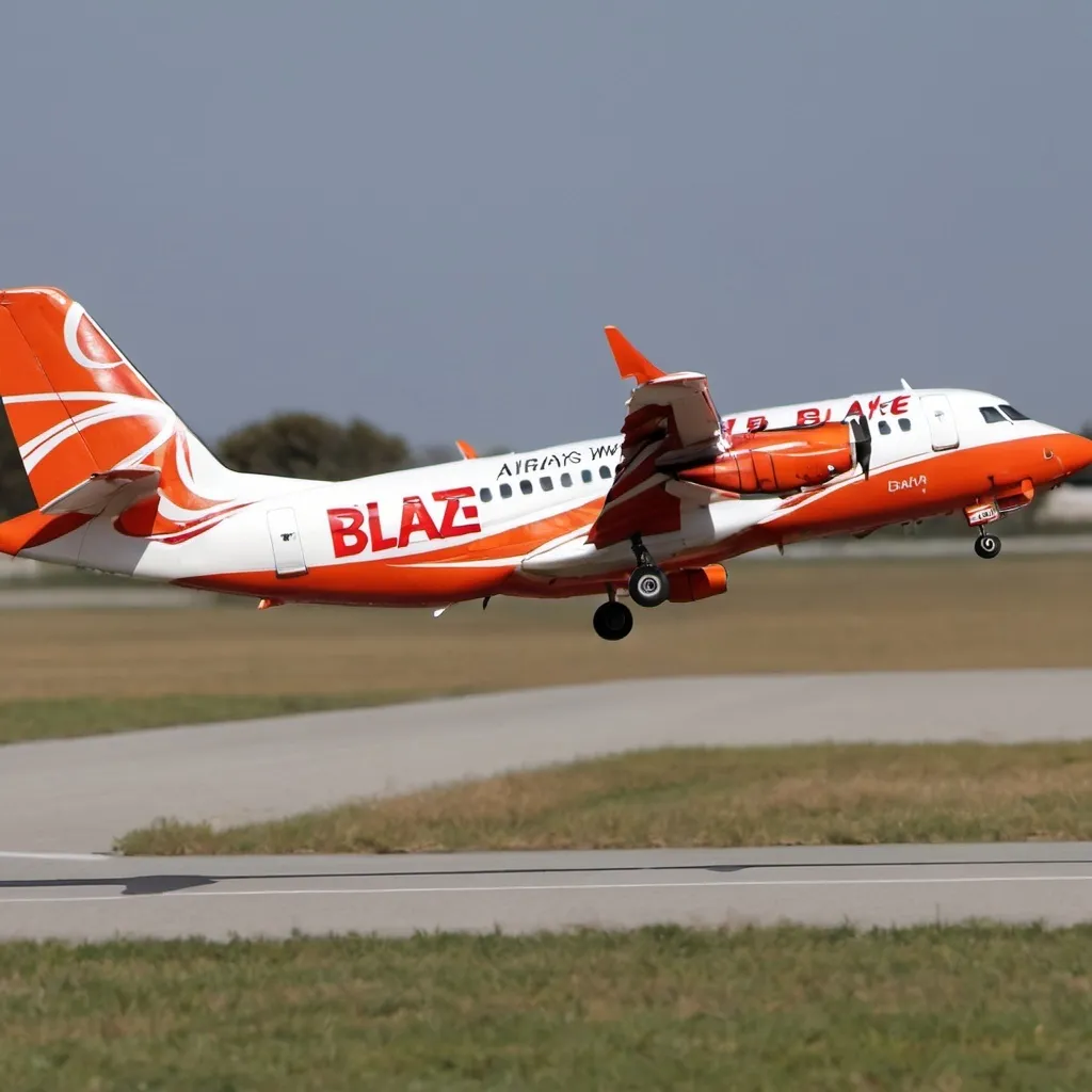 Prompt: a airline called blaze airways with a smooth landing the first image but on a rc plane
