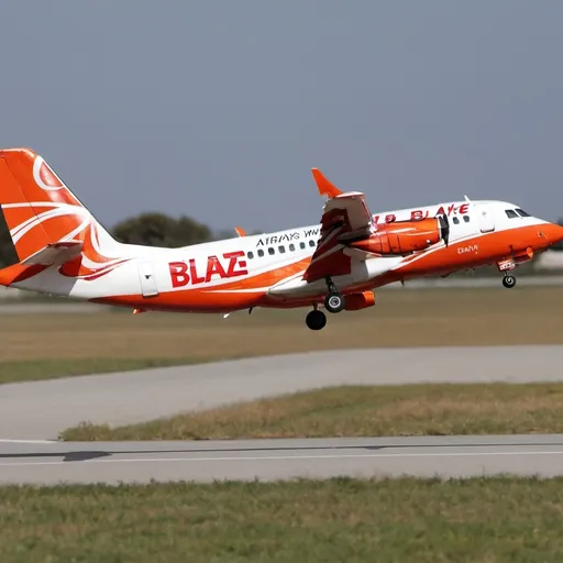 Prompt: a airline called blaze airways with a smooth landing the first image but on a rc plane
