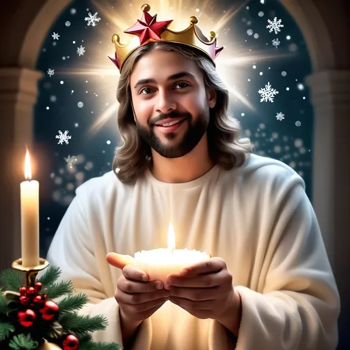 Prompt: Make a Xmas wish WhatsApp image with these words written on the pic 

"*Merry Christmas, my dear!*🌟  

On this blessed day, as we celebrate the birth of the *King of Kings* and *Lord of Lords*, I pray that His light fills your heart with endless joy, peace, and prosperity. May His love surround you, just like your presence surrounds my heart with warmth and happiness.  

*Wishing you a beautiful Christmas filled with love, blessings, and dreams come true!*"