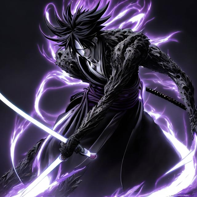 Prompt: Sosuke Aizen's Bankai transformation, hyper-realistic digital art, intricate sword design, ominous aura, intense purple color scheme, detailed facial features, high definition, anime style, dark and dramatic lighting, menacing presence, Kyouka Suigetsu release, dark tones, powerful and commanding stance, high quality, hyper-realism, intricate design, ominous, detailed facial features, anime style, dramatic lighting, menacing presence