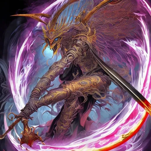 Prompt: Powerful zanpakuto incarnation, ethereal and pulsating with energy, ancient and mystical aura, vibrant and dynamic illustration, high definition, detailed and intricate design, anime, spiritual, radiant glow, vibrant colors, mythical, detailed hilt and blade, epic and majestic, chosen one, glowing with power, intricate patterns, destiny, action-packed