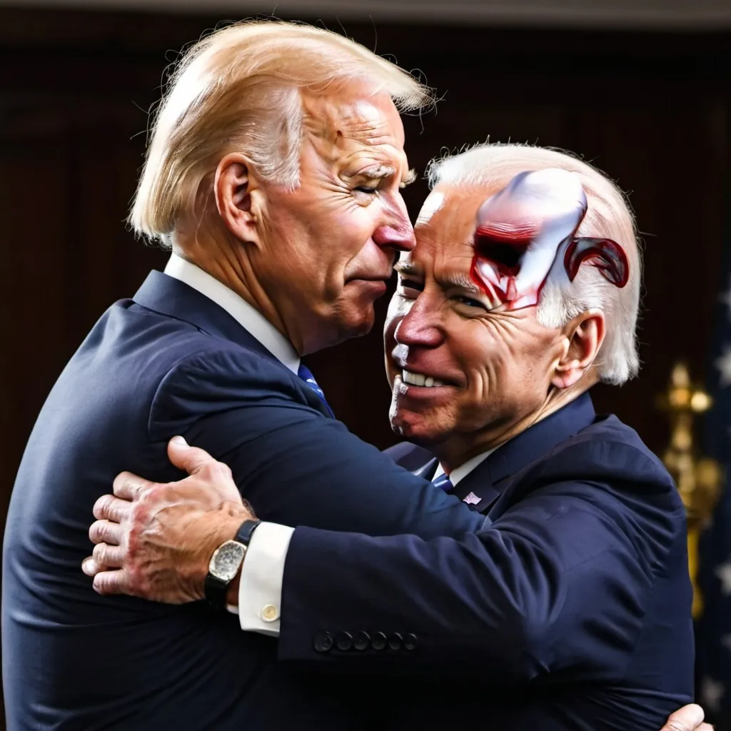 Prompt: Joe Biden and Donald trump hugging