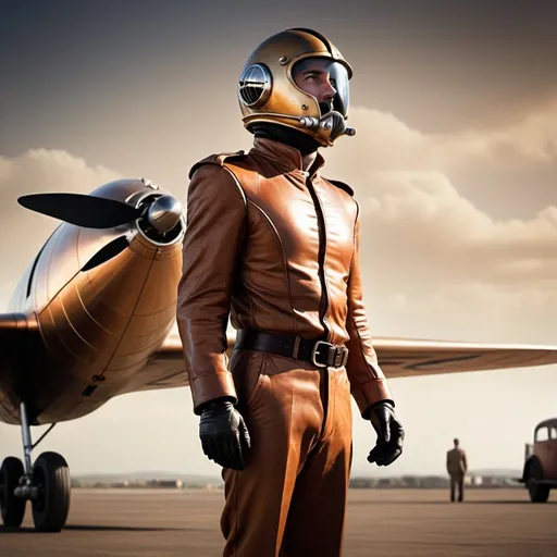 Prompt: the rocketeer, cinematic studio lighting, art deco style, photorealistic. on an airfield