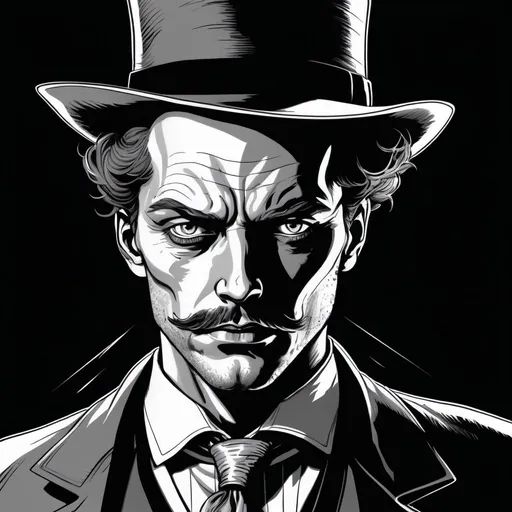 Prompt: Black and white line art headshot portrait of jack the ripper in the style of a comic.