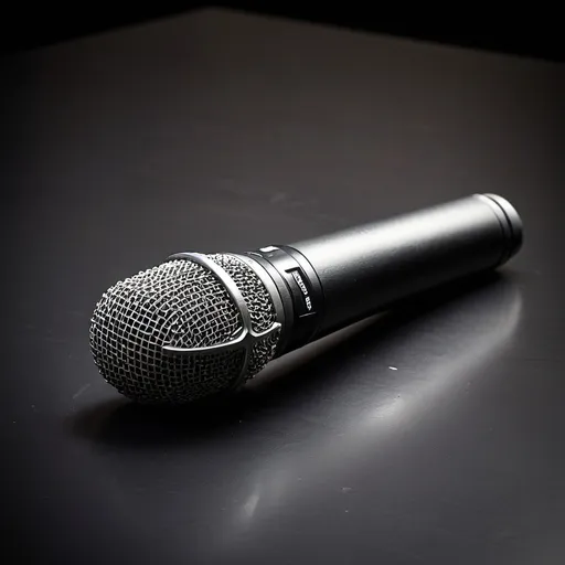 Prompt: a microphone laying on a black table