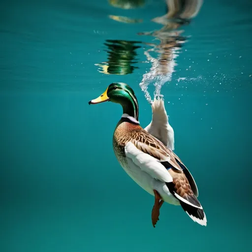 Prompt: A duck is diving under water