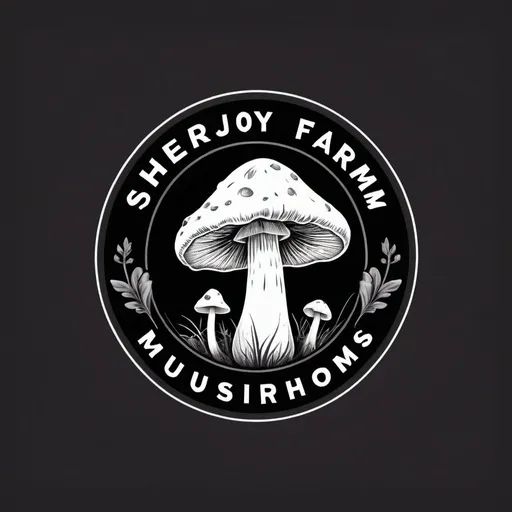 Prompt: A brand logo of Sherjoy Farm Mushrooms, with a mushroom and mushrooms as a logo , artistic ,authentic and simple