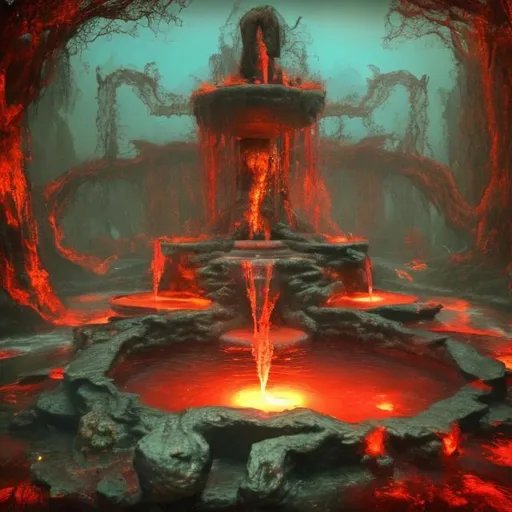 Prompt: The fountain of youth flows to a sea of blood