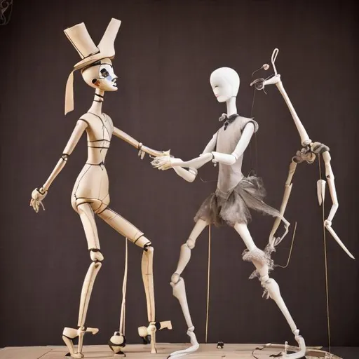 Prompt: Mannequin paired with marionette
In dissonant discord, our deadly duet