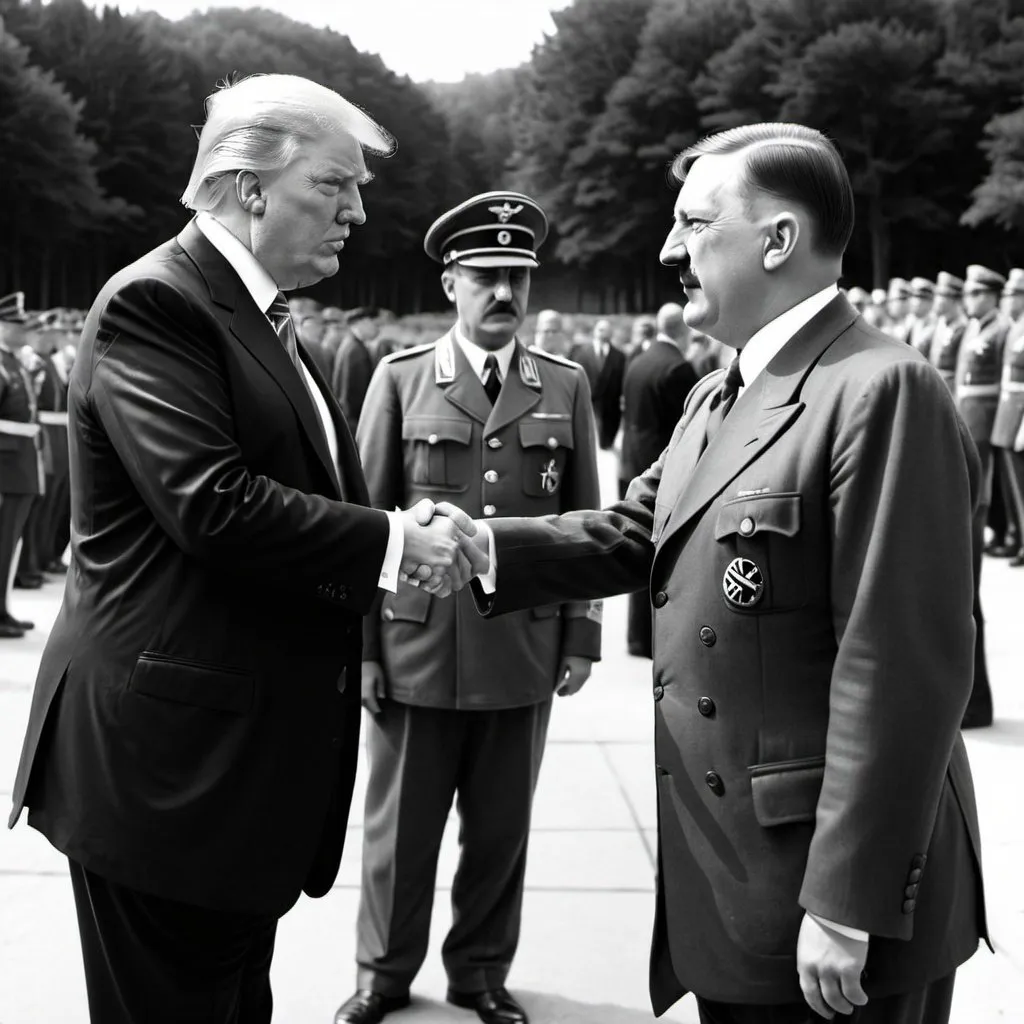 Prompt: Donald trump greeting hitler like good friends
