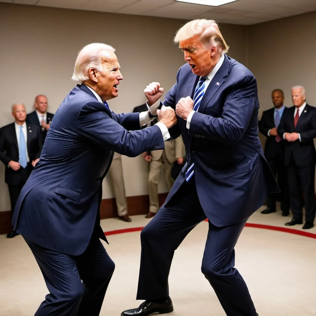 Prompt: Donald trump beating up Joe Biden 
