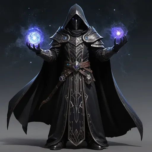 Prompt: Archmage ( a dark armor with hood ) controls all forms of magic in the universe 