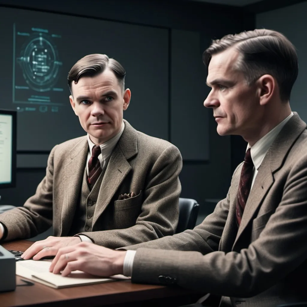 Prompt: Alan Turing and Test Turing's for ppt and John Mckarty artificial inttelegency