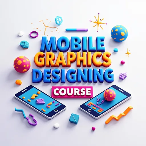Prompt: > Create a vibrant and eye-catching 3D promotional graphic for a "Mobile Graphics Designing Course" – Batch 6.

Text elements:

"MOBILE GRAPHICS DESIGNING" (Main Title – large, bold 3D letters)

"COURSE" (smaller under the main title)

"Batch 6" (written inside a distinct 3D box or ribbon, placed at the top corner or slightly angled on the side)


Visual elements to include:

3D rendered smartphones with UI design elements on the screen

3D graphic design tools/icons, such as pen tool, color palette, layers, and vector points

Confetti, sparkle, or creative design objects floating around to add liveliness

Colorful, modern mobile design aesthetics with gradients and shadows

Background should be soft and clean to highlight the foreground content


Style:

3D clay-style or smooth vector-style

Bold, modern fonts

Use a bright and professional color palette: mix of blue, orange, purple, and white
