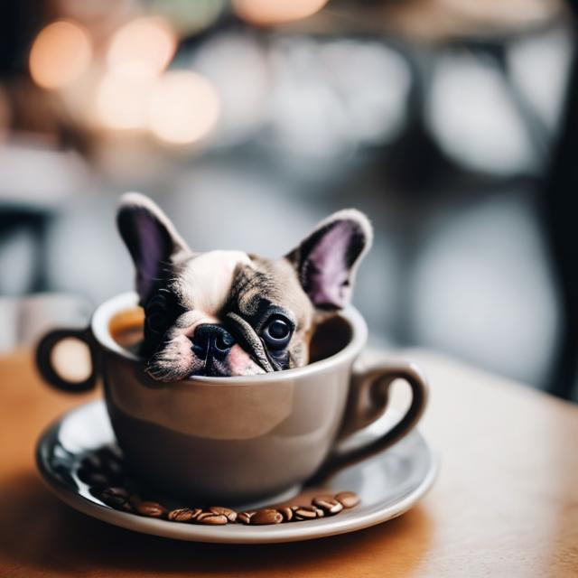 Prompt: french bulldog inside a coffee cup
