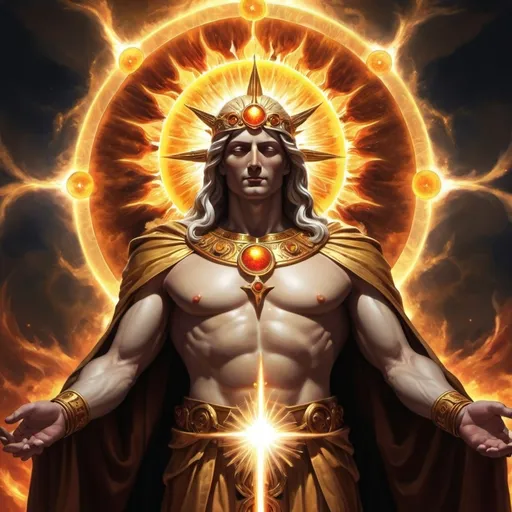 Prompt: An Imposing and Admirable man, altering properties of light, "Sacred Sun", cleansing of dark, a beacon and a safe place. Regent of the Sun. Seraph. Flame of God. Divine Presence. Salvation. Creation. Enhancement of the Mind. Bender of Reality. Anything is possible. What is within me, is within you.