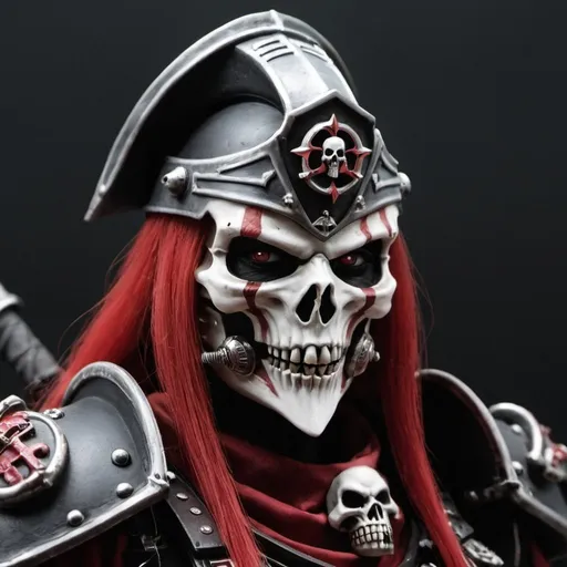 Prompt: an elite Adepta Sororitas soldier that is wearing a mask of the misfits crimson ghost