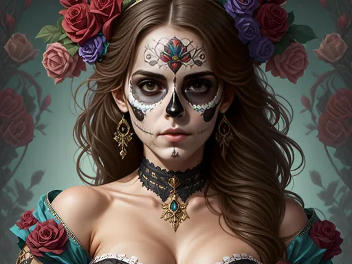 Prompt: <mymodel> highly detailed, 4k, sugar skull, high res