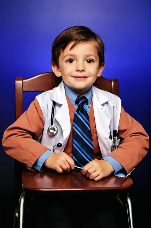 Prompt: Boy at age 4 as  an  doctor profession 