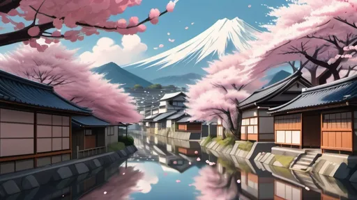 Prompt: a japanese village full of cherry blossom, flower leaves floating with wind, anime style, 1920*1080