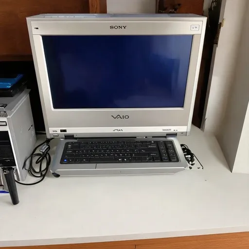 Prompt: Sony vaio computer with a dvd storage system 