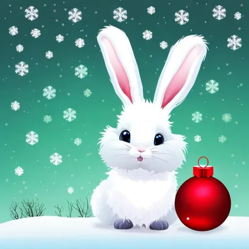 Prompt: cute fluffy rabbit christmas background