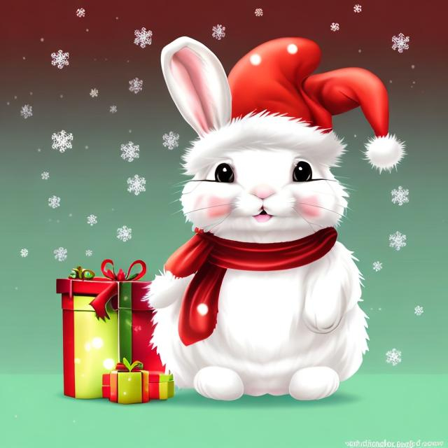 Prompt: cute fluffy rabbit christmas background