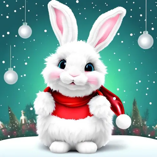 Prompt: cute fluffy rabbit christmas background