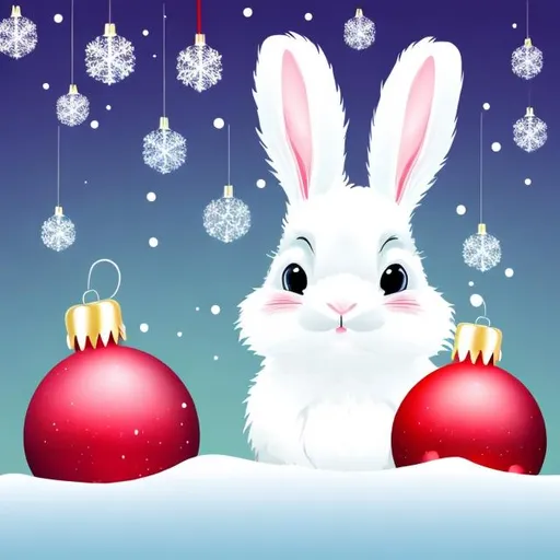 Prompt: cute fluffy rabbit christmas background