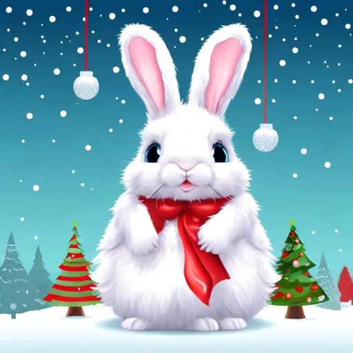 Prompt: cute fluffy rabbit christmas background