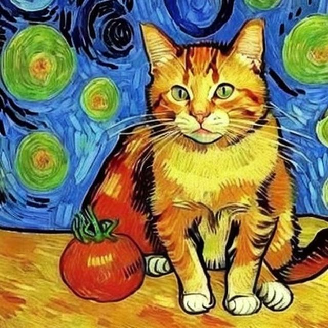 Prompt: Cat and tomato van Gogh style