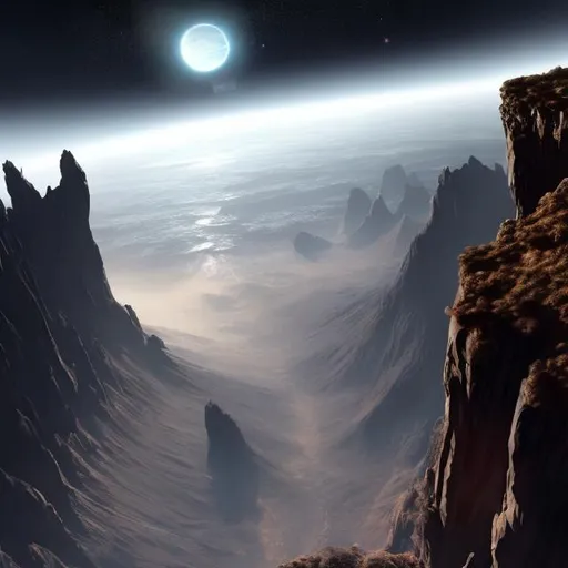 Prompt: Tall cliff on exoplanet