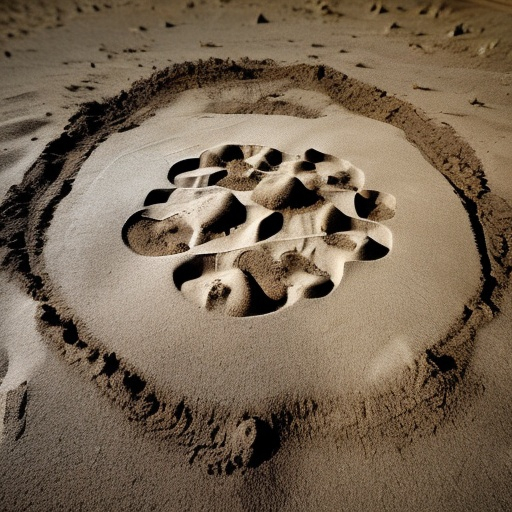 Prompt: A dusty sparring circle with two deep, round footprints in the dirt. 