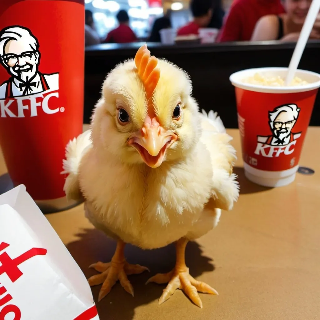 Prompt: cute chicken in kfc
