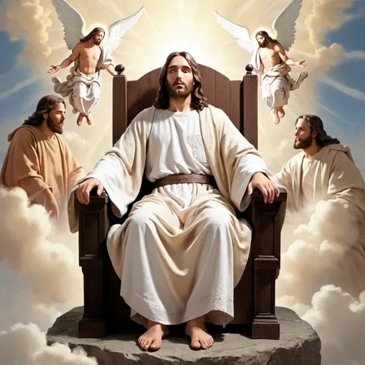 Prompt: Jesus in heaven in sitting in chair coluring image