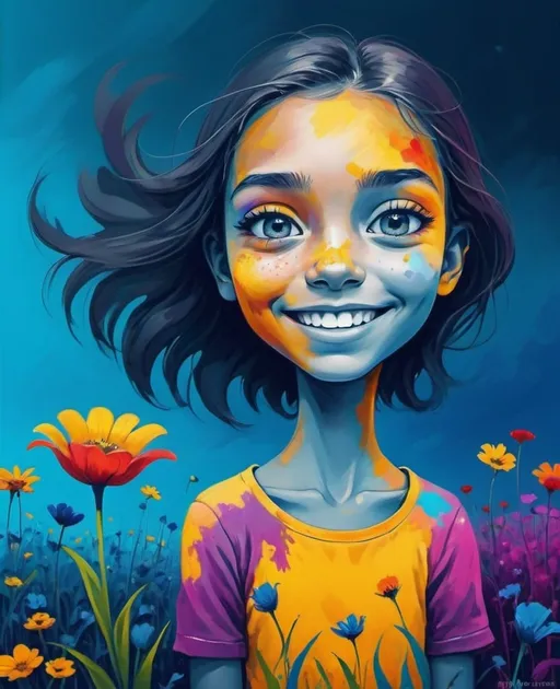 Prompt: In your picture, imagine yourself standing in a field of vibrant flowers, with a bright smile on your face. However, your eyes tell a different story, conveying a sense of sadness or longing. The contrast between the colorful surroundings and the emotion in your eyes creates a powerful image of inner conflict and complexity.
