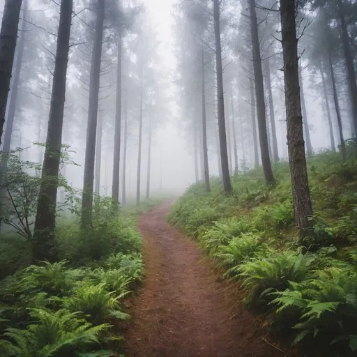 Prompt: a beautiful view in the foggy forest