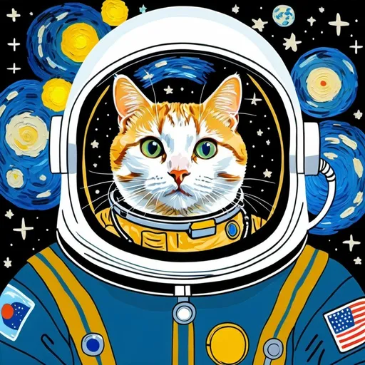 Prompt: Kat als astronaut, van Gogh stijl