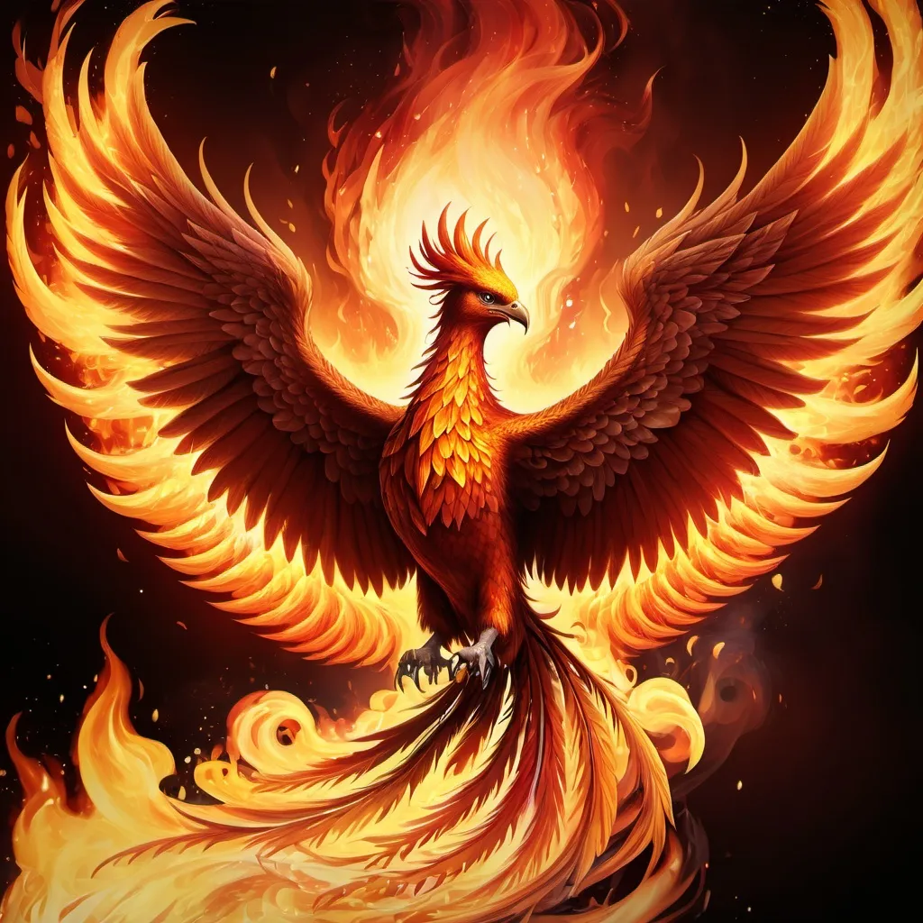 Prompt: A Phoenix rising above flames