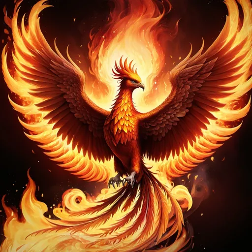 Prompt: A Phoenix rising above flames