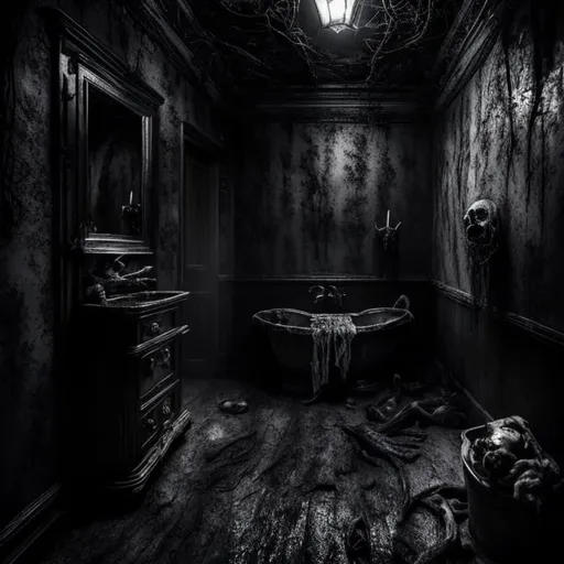 Prompt: Terrifying dark nightmare, photo realistic, haunting atmosphere, eerie shadows, detailed horror elements, high texture quality, macabre style, realistic lighting, intense and chilling, frightening portrayal, detailed and realistic, best quality, highres, detailed shadows, terrifying, macabre, photo realistic, eerie atmosphere, haunting, chilling, detailed horror, intense, realistic lighting
