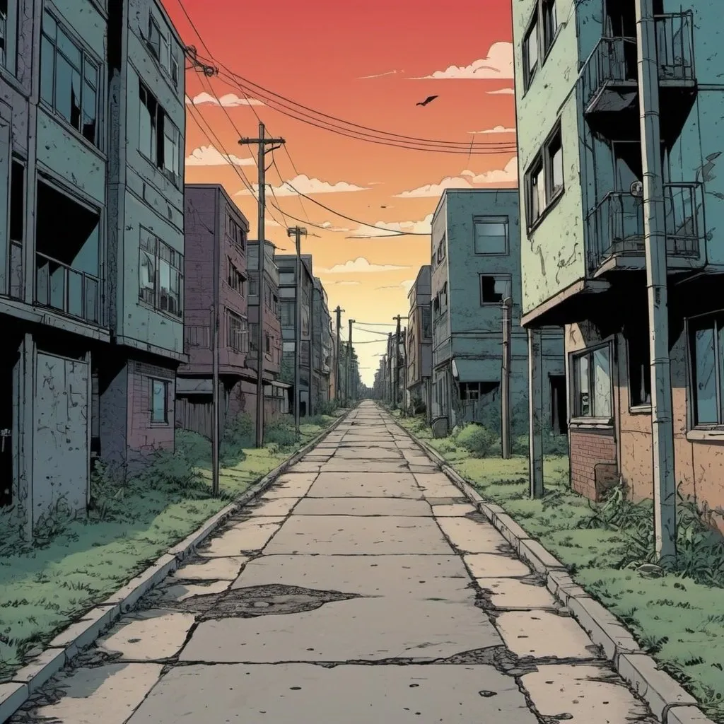 Prompt: Misery avenue, comic book or anime style