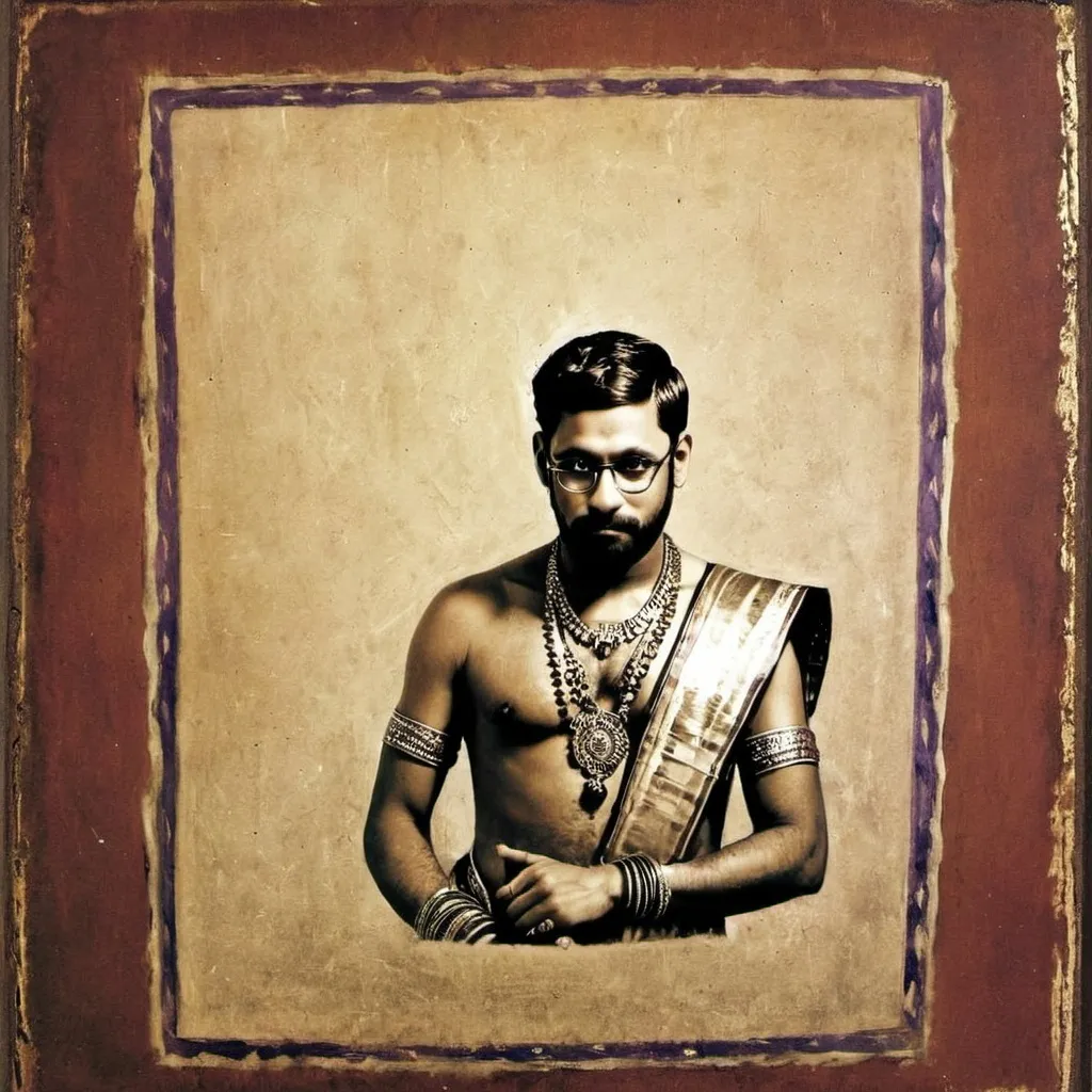 Prompt: Give an ancient Indian portrait of a prince who has same face as the man I shared the picture of