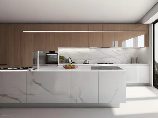 Prompt: Modern kitchen cabinet, sleek design, glossy finish, high-end materials, natural lighting, minimalist style, luxury, 4k, ultra-detailed, contemporary, neutral tones, spacious interior, streamlined, professional photography