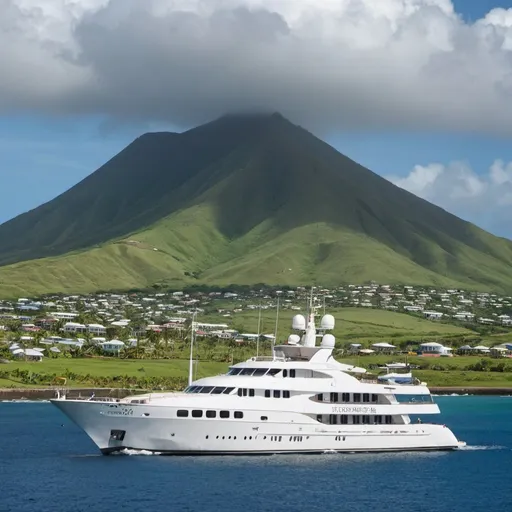 Prompt: ExitStrategy.World labeled yacht anchored in the harbor of St. Kitts and Nevis