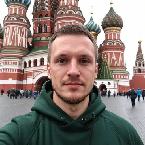 Prompt: James an American expat wearing a hoodie on Red Square Moscow