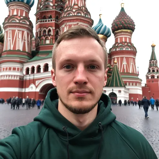 Prompt: James an American expat wearing a hoodie on Red Square Moscow