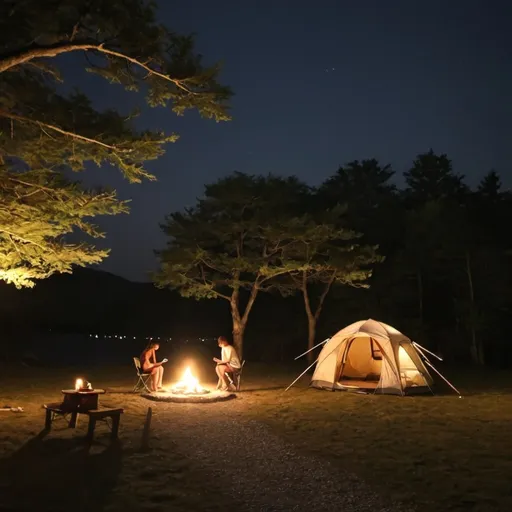 Prompt: Please create a romantic atmosphere in a campsite, starting from the attached photo.