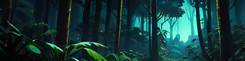 Prompt: a forest, plants glowing at night, wide shot, cinematic, ultra realistic, ultra detailed, in style of avatar movie